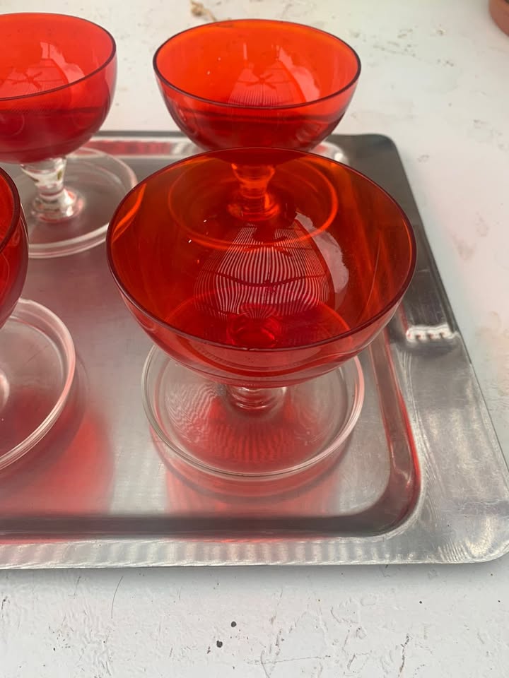 Juego 6 Copas Vintage Rojas – Retro Decorativas